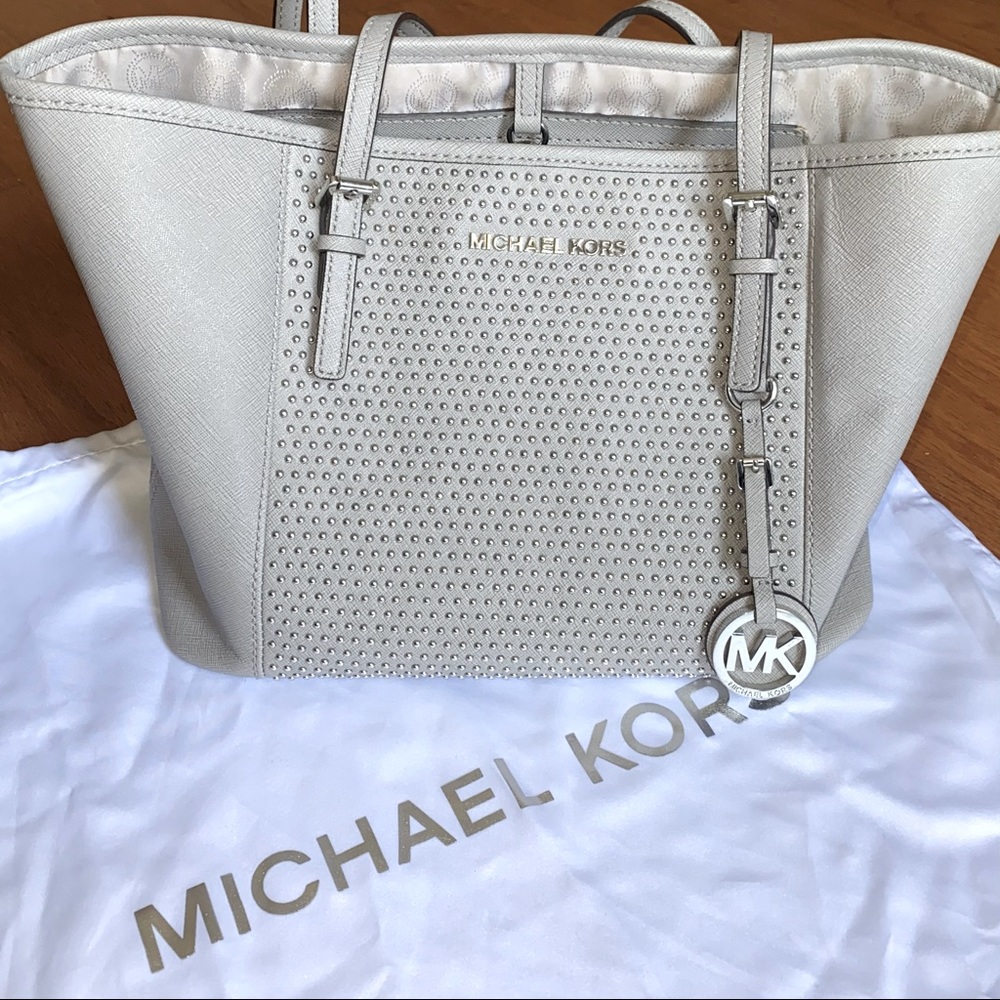 Michael Kors Gray Leather Silver Studded Purse